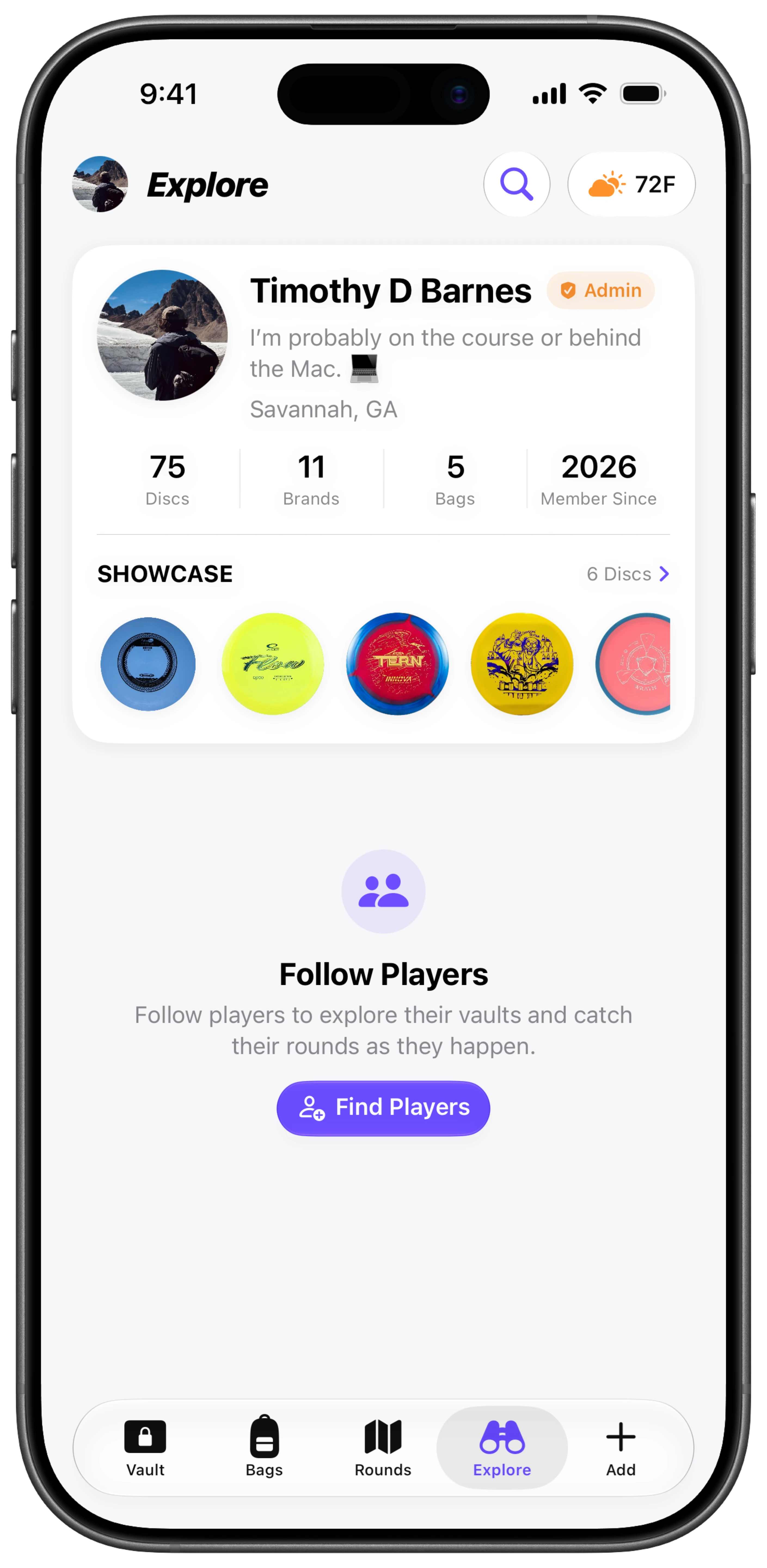 The DiscVault app's Explore tab